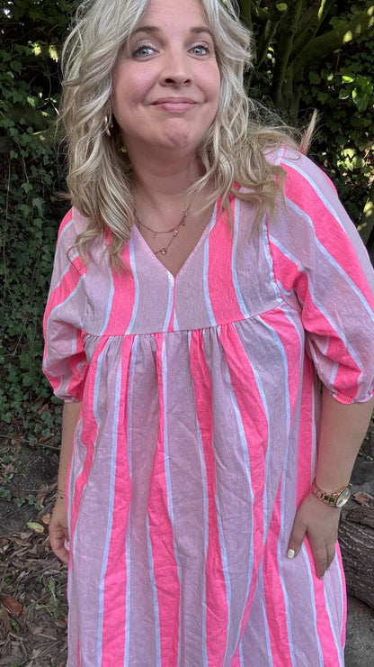 Neon stripes dress - fuchsia