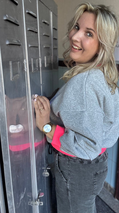 Leyla sweater - Grijs/neonpink