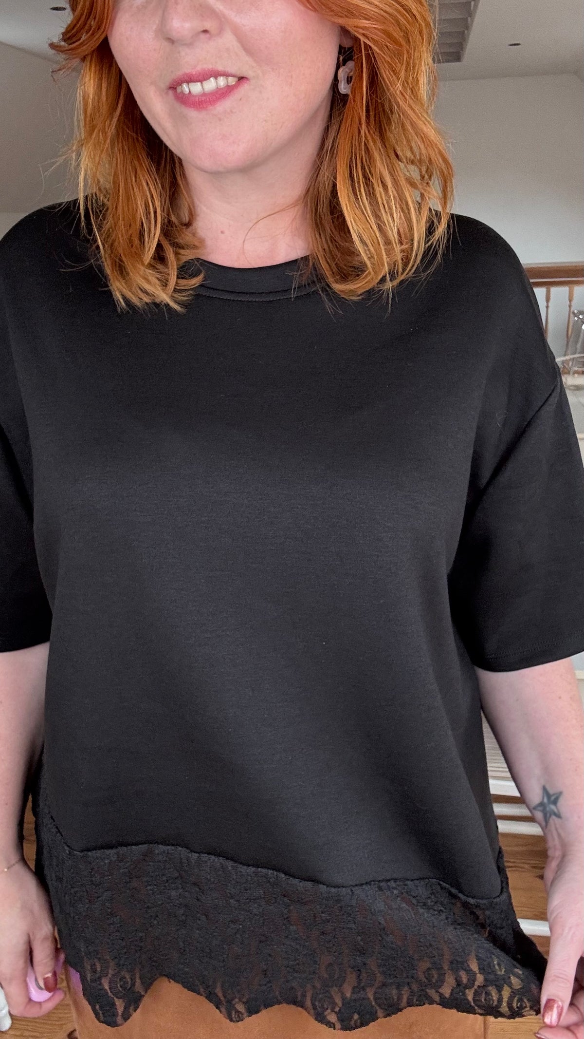 Soft lace shirt - Zwart