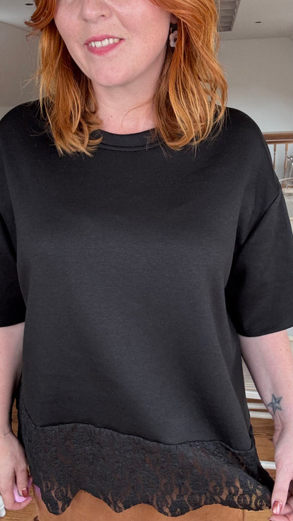 Soft lace shirt - Zwart