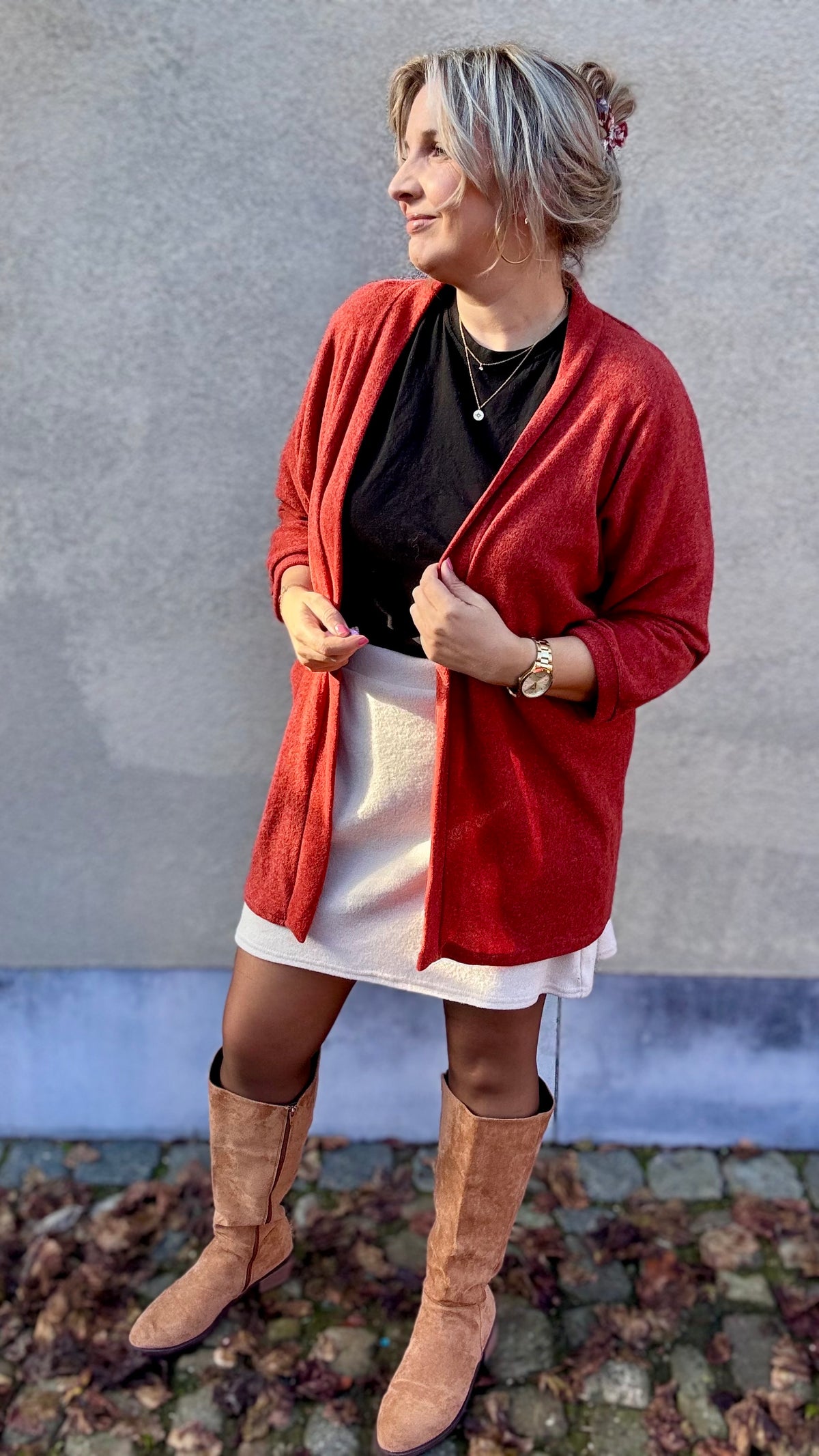 Basic long Cardigan - Roest