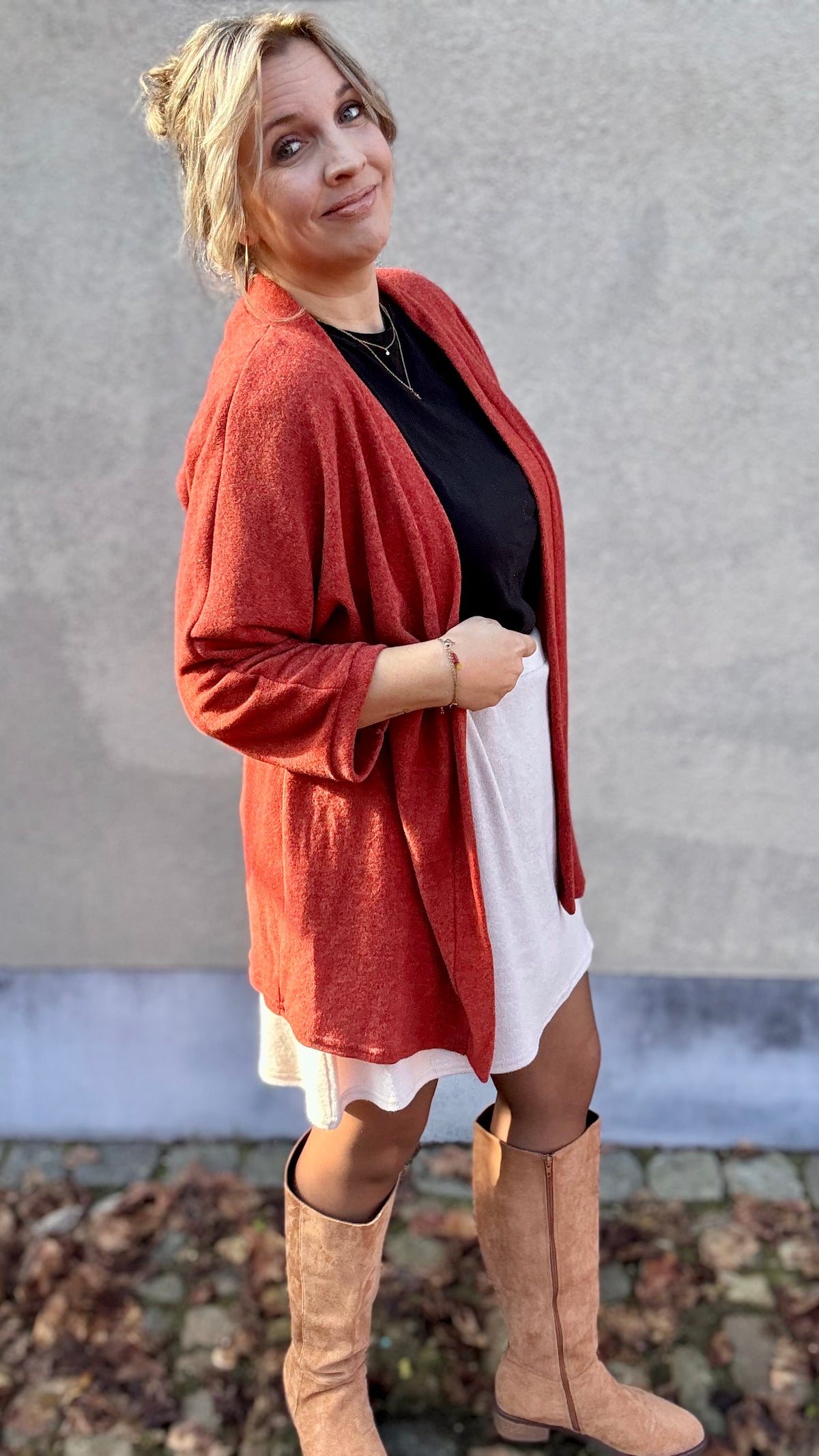 Basic long Cardigan - Roest