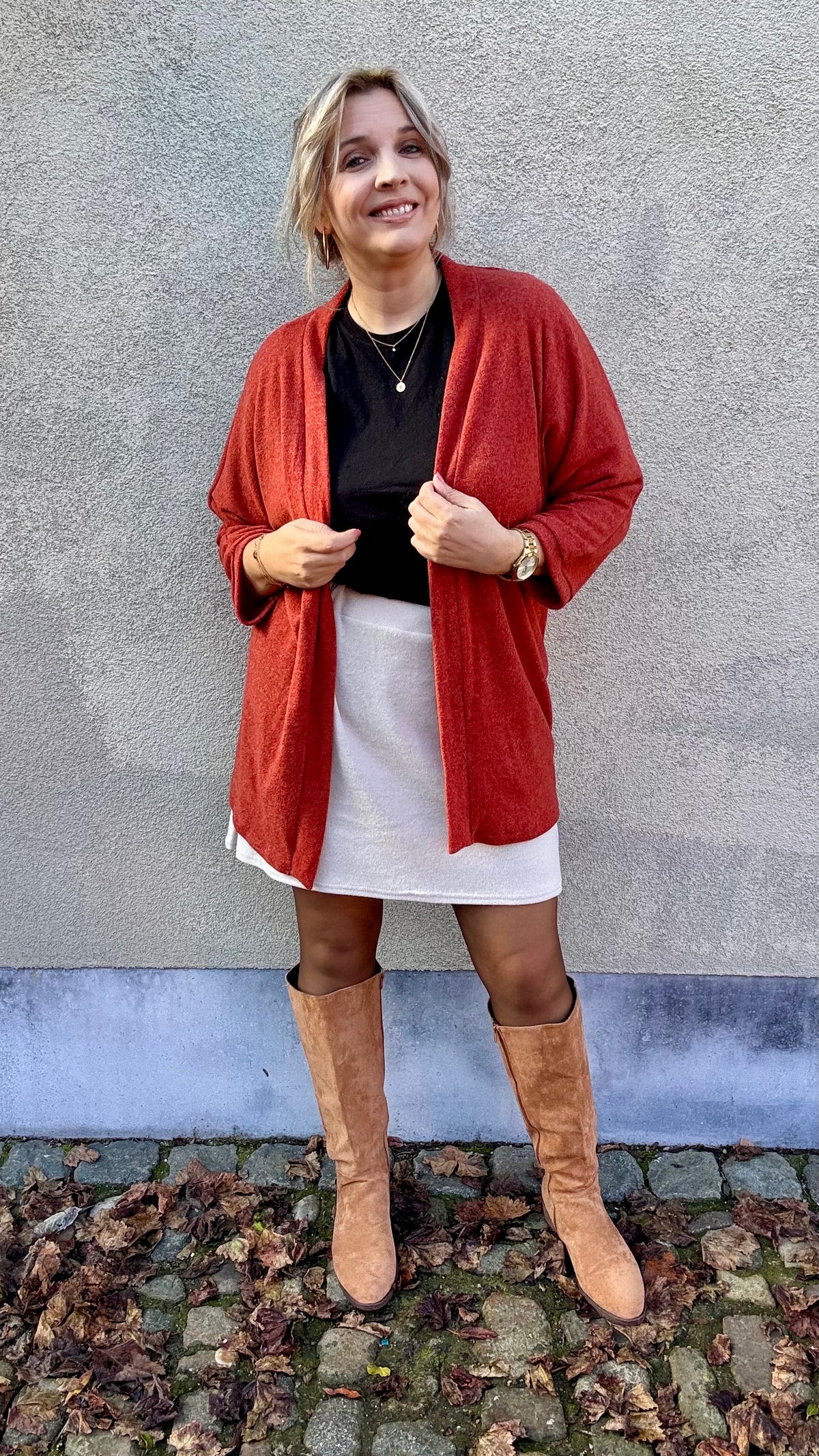 Basic long Cardigan - Roest